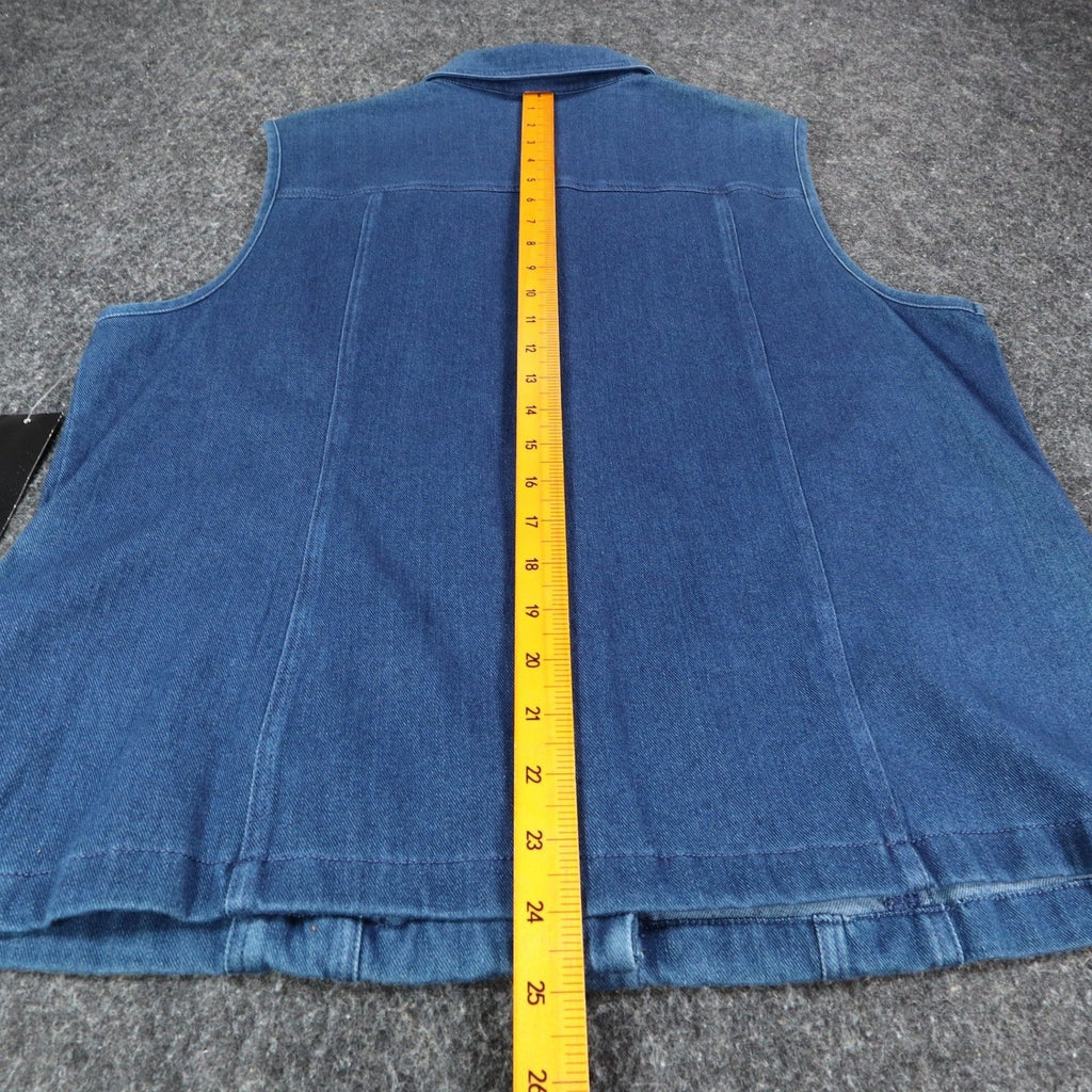 Links Denim Vest Womens XL Blue Stretch Button Front Sleeveless Jean Jacket NEW - take2supply
