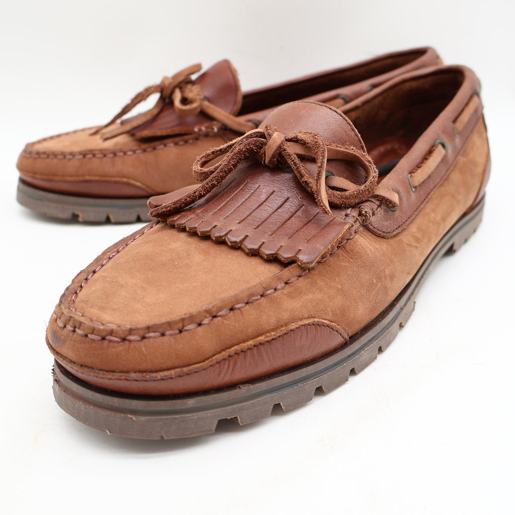 Barclay Kiltie Loafers Mens 12M Vintage Brown Leather Lug Sole Boat Shoes - take2supply
