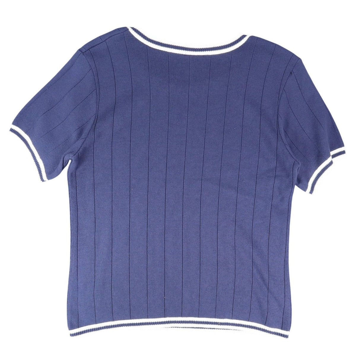 Navy blue Southern Lady short-sleeve knit top, back view