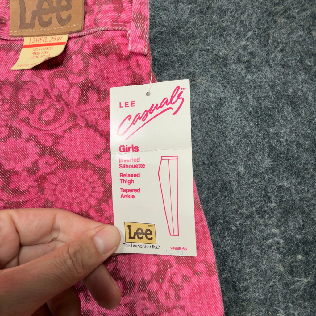 Lee Vintage 80s Floral Pants Girls 12 Magenta Pink Cotton High Waist NWT USA - take2supply