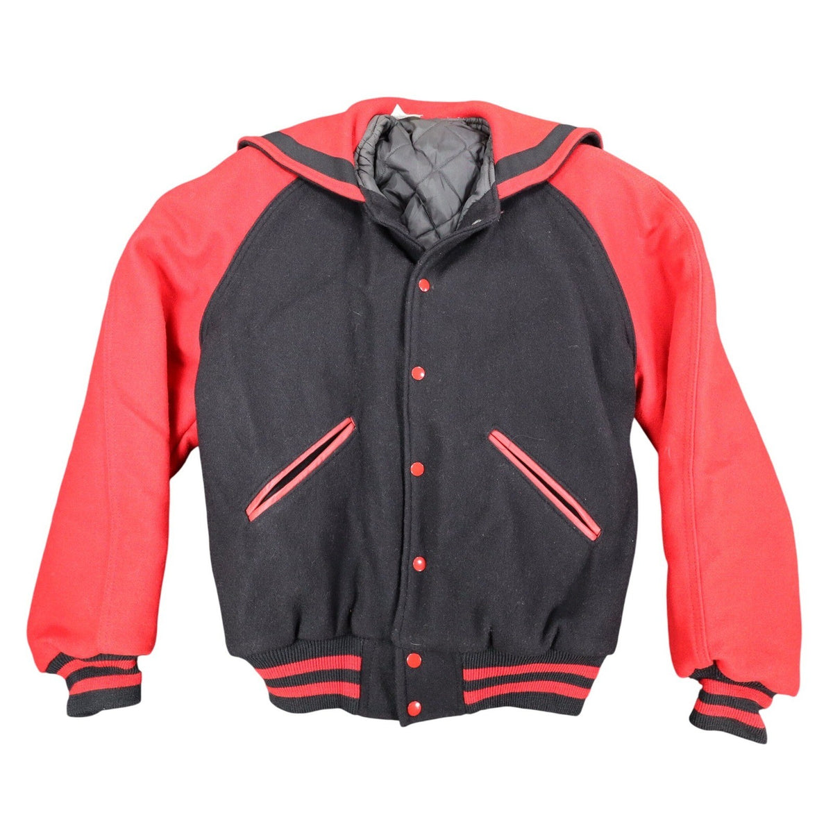 Howe Varsity Jacket Mens Large Vintage Black Red Wool Sailor Collar USA Made CJ4 - take2supply