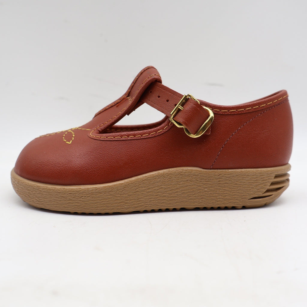 Candy Kids T-Strap Shoes Toddler 7 Vintage Brown Faux Leather USA Deadstock - take2supply