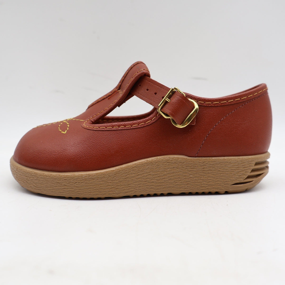 Candy Kids T-Strap Shoes Toddler 7 Vintage Brown Faux Leather USA Deadstock - take2supply