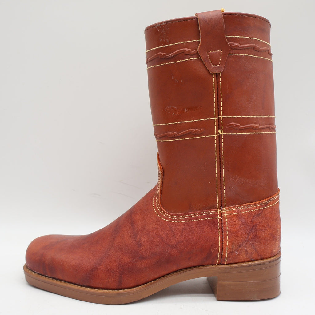 Acme Vintage Cowboy Boots Mens 5.5 D Tan Leather Western Square Toe 2418 USA - take2supply