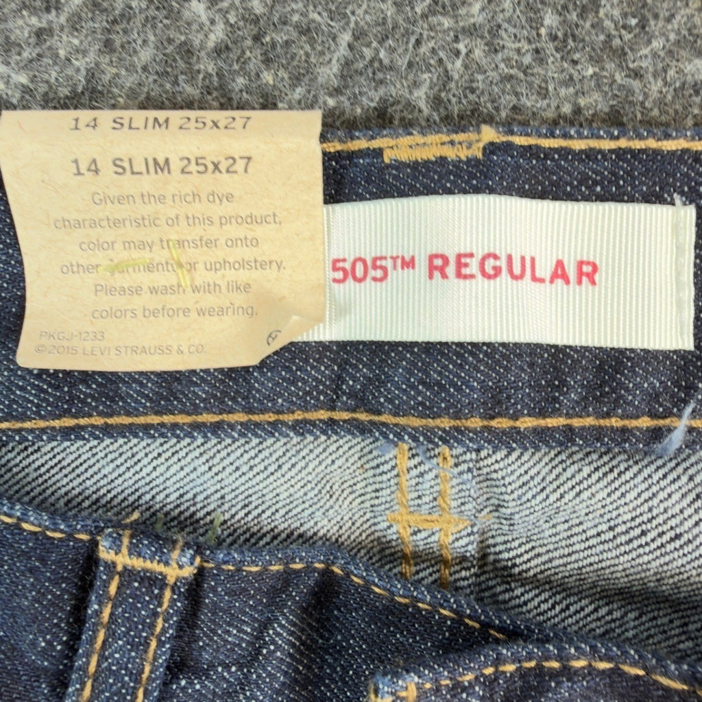Levi's 505 Regular Fit Jeans Boys 14 Slim 25x27 Dark Wash Straight Leg Denim - take2supply