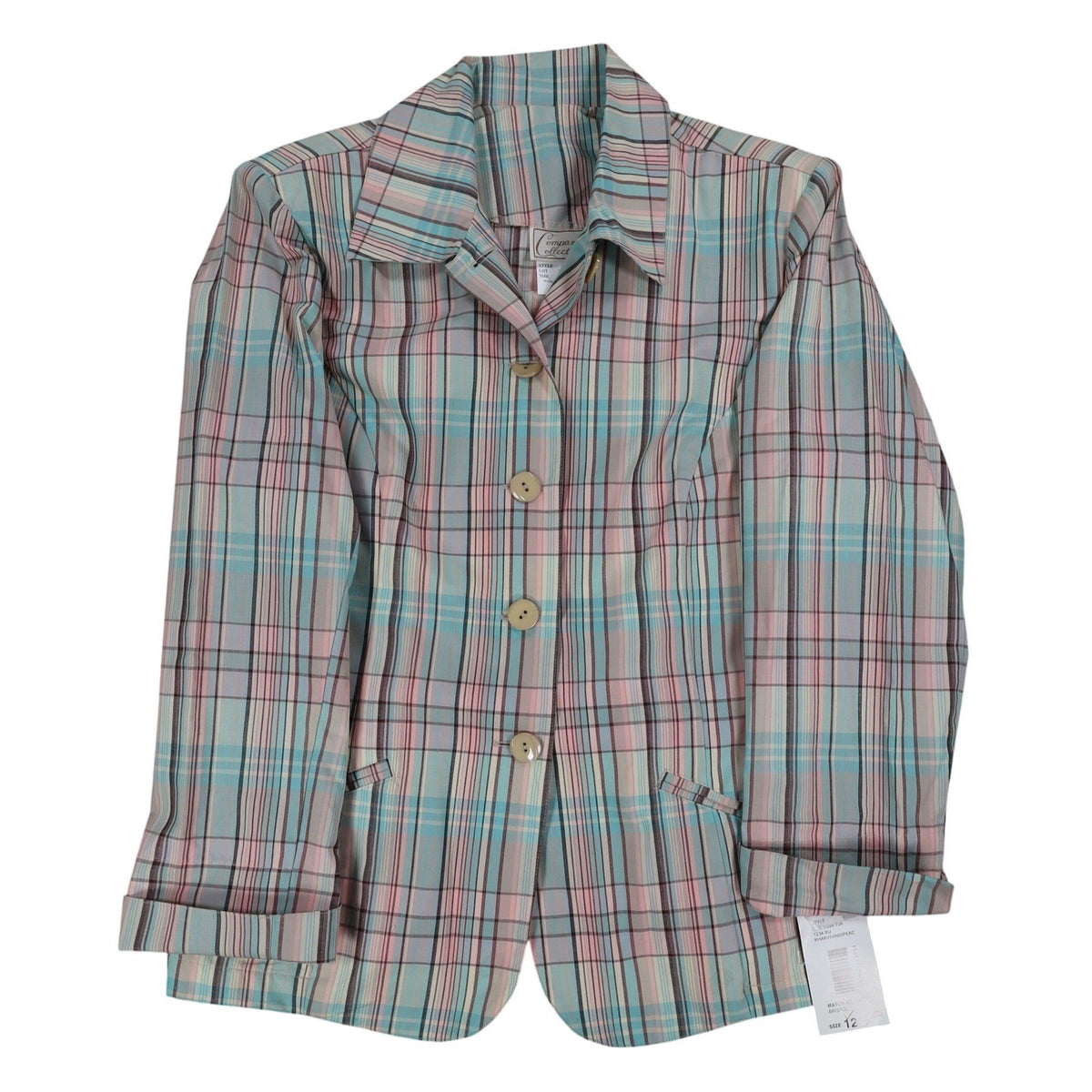 Company Collection Blazer Womens 12 Pastel Plaid Cotton Blend Unlined Jacket NWT - take2supply