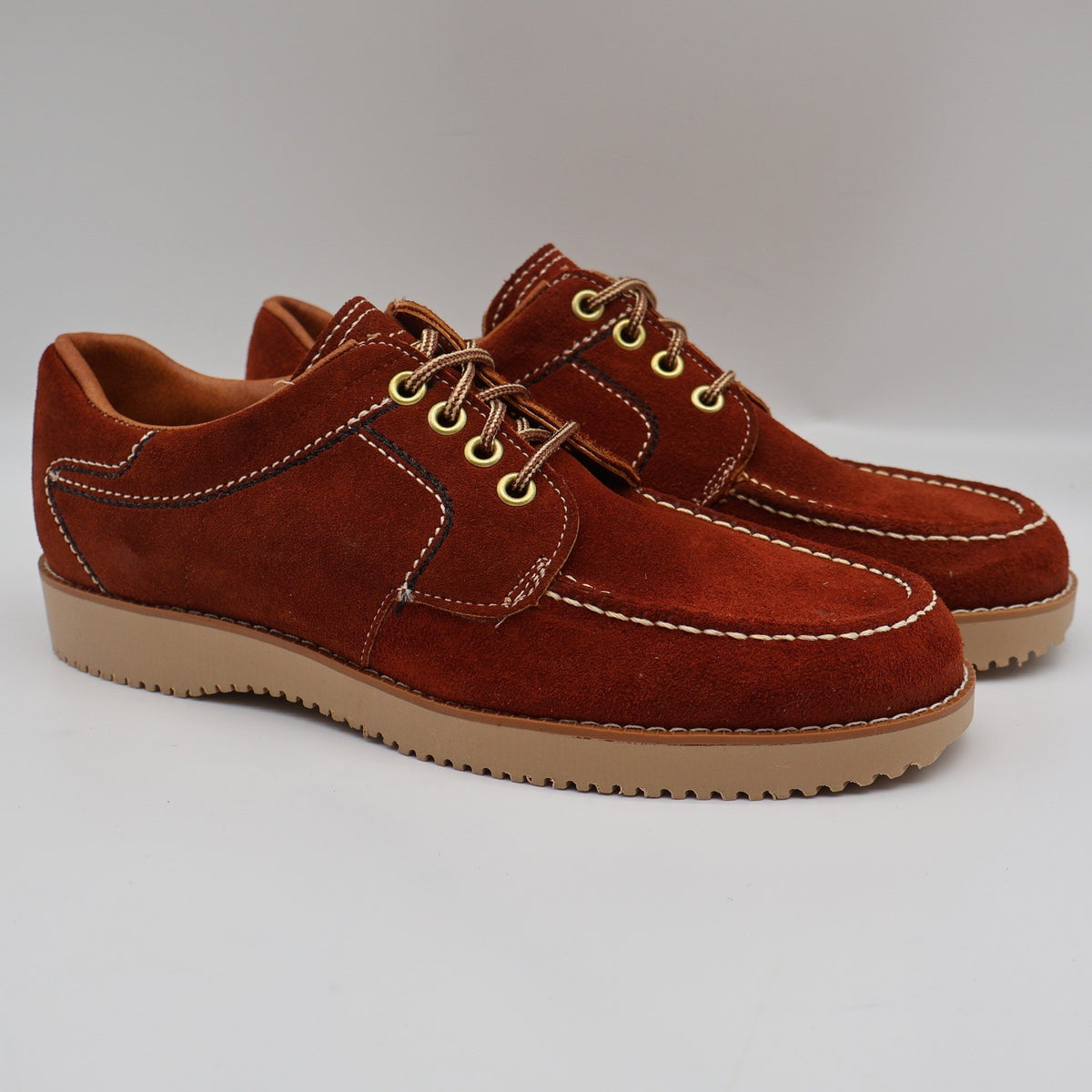 James Pepper Oxford Shoes Mens 5.5 D Vintage Rust Brown Suede Moc Toe - take2supply