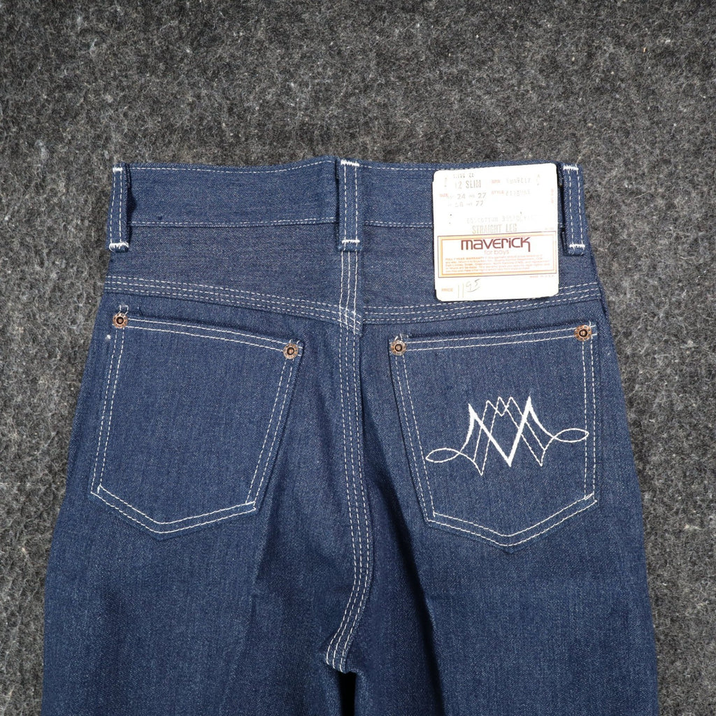 Maverick Jeans Boys 12 Slim 24x27 Vintage 70s Blue Cotton Poly Straight Leg USA - take2supply