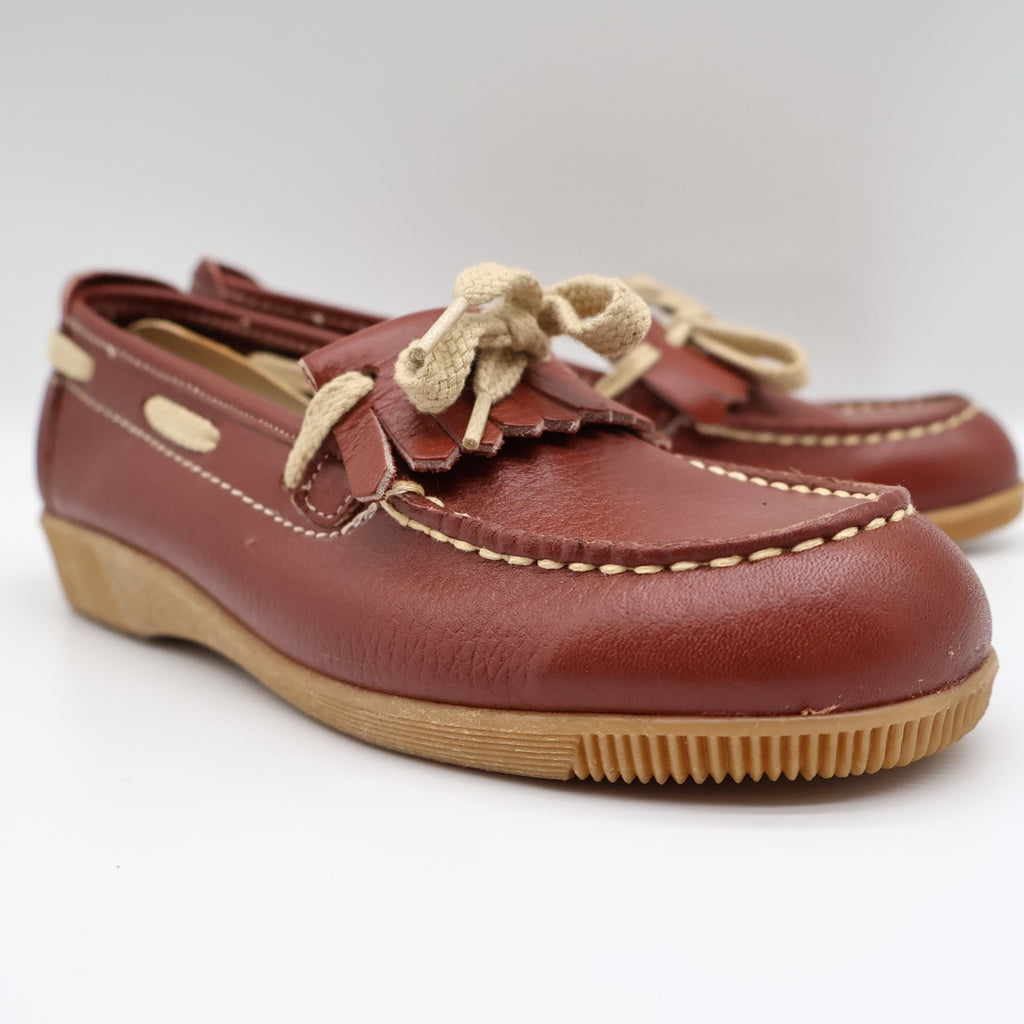 Dashers Kiltie Loafers Kids Size 3 C Vintage Burgundy Leather Shoes Deadstock - take2supply