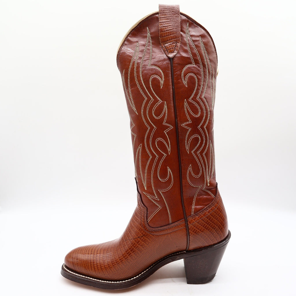 Laredo Vintage 90s Western Cowboy Boots Womens 6 B Brown Lizard Print NWT Box - take2supply