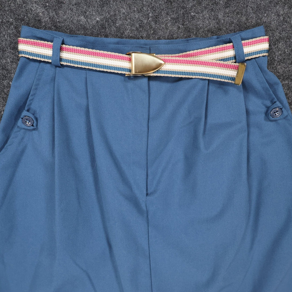 Jones Petites Skirt Womens 10 Blue Polyester Cotton A-Line Vintage Belted - take2supply