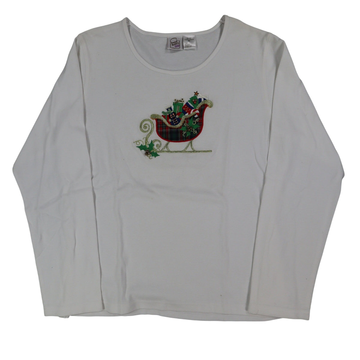 Peanut Butter & Jelly Shirt Womens Medium White Holiday Christmas Sleigh Beaded - take2supply