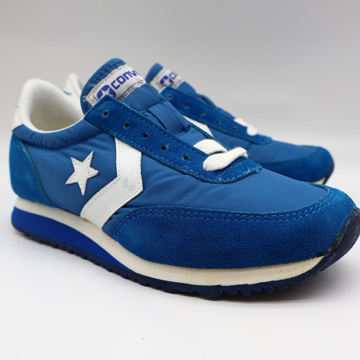 Converse Road Star Boy's Size 3 Vintage 80s Blue Nylon Suede Sneakers Deadstock - take2supply