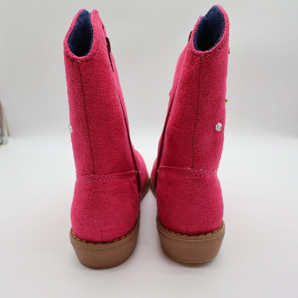 L'Amour Cowboy Boots Kids Size 2 Fuchsia Pink Faux Suede Rhinestone Studs V8400 - take2supply