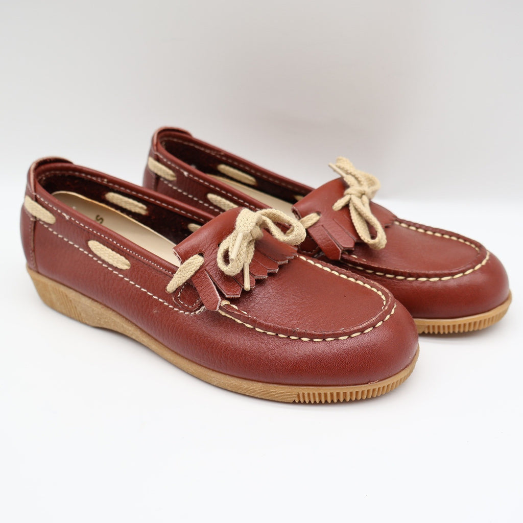 Dashers Kiltie Loafers Kids Size 3 C Vintage Burgundy Leather Shoes Deadstock - take2supply
