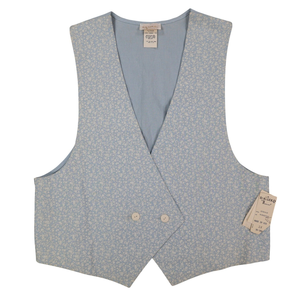 D.K. Gold Vest Womens 1X Vintage 90s Blue Floral Reversible Cotton Blend NWT - take2supply