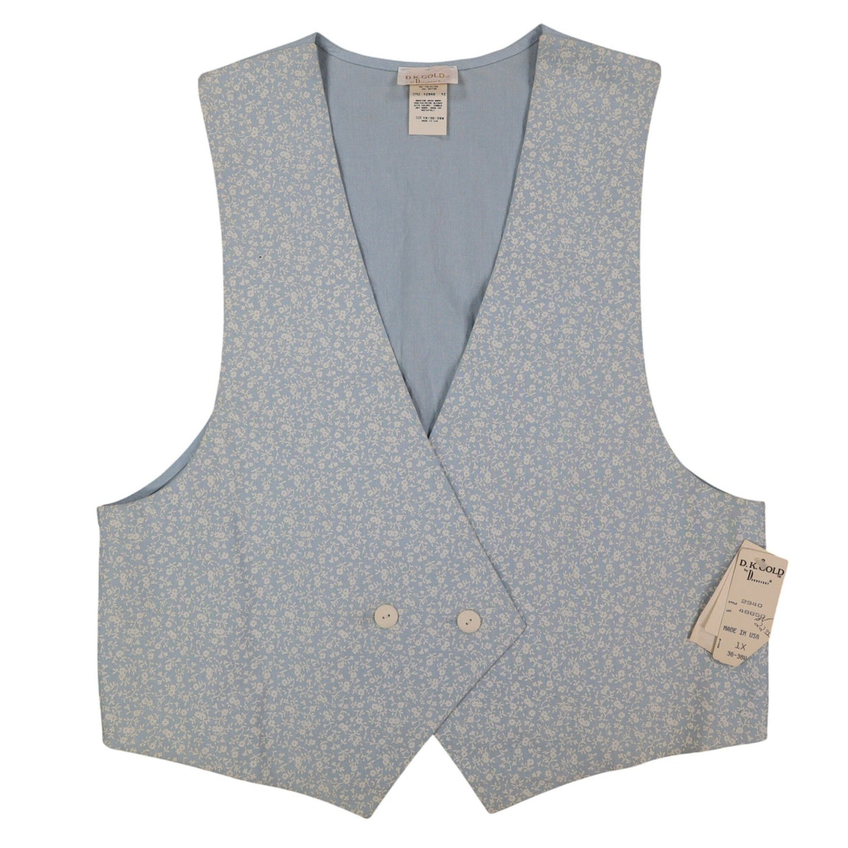D.K. Gold Vest Womens 1X Vintage 90s Blue Floral Reversible Cotton Blend NWT - take2supply