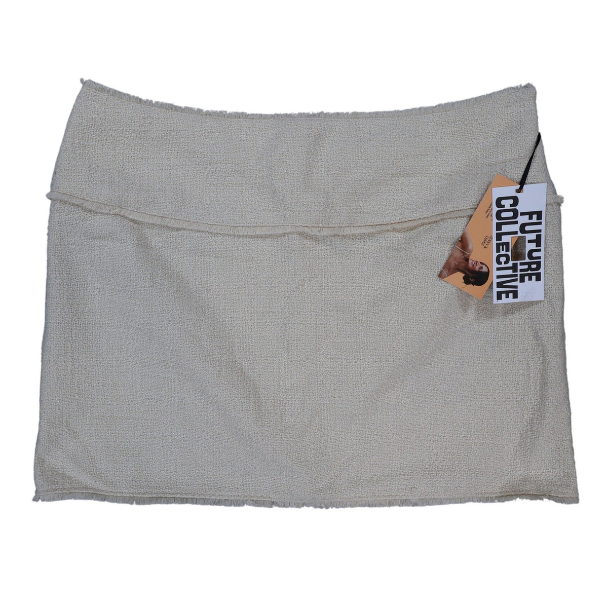 Future Collective Mini Skirt Womens 16 Cream New Textured Raw Hem Fringe - take2supply