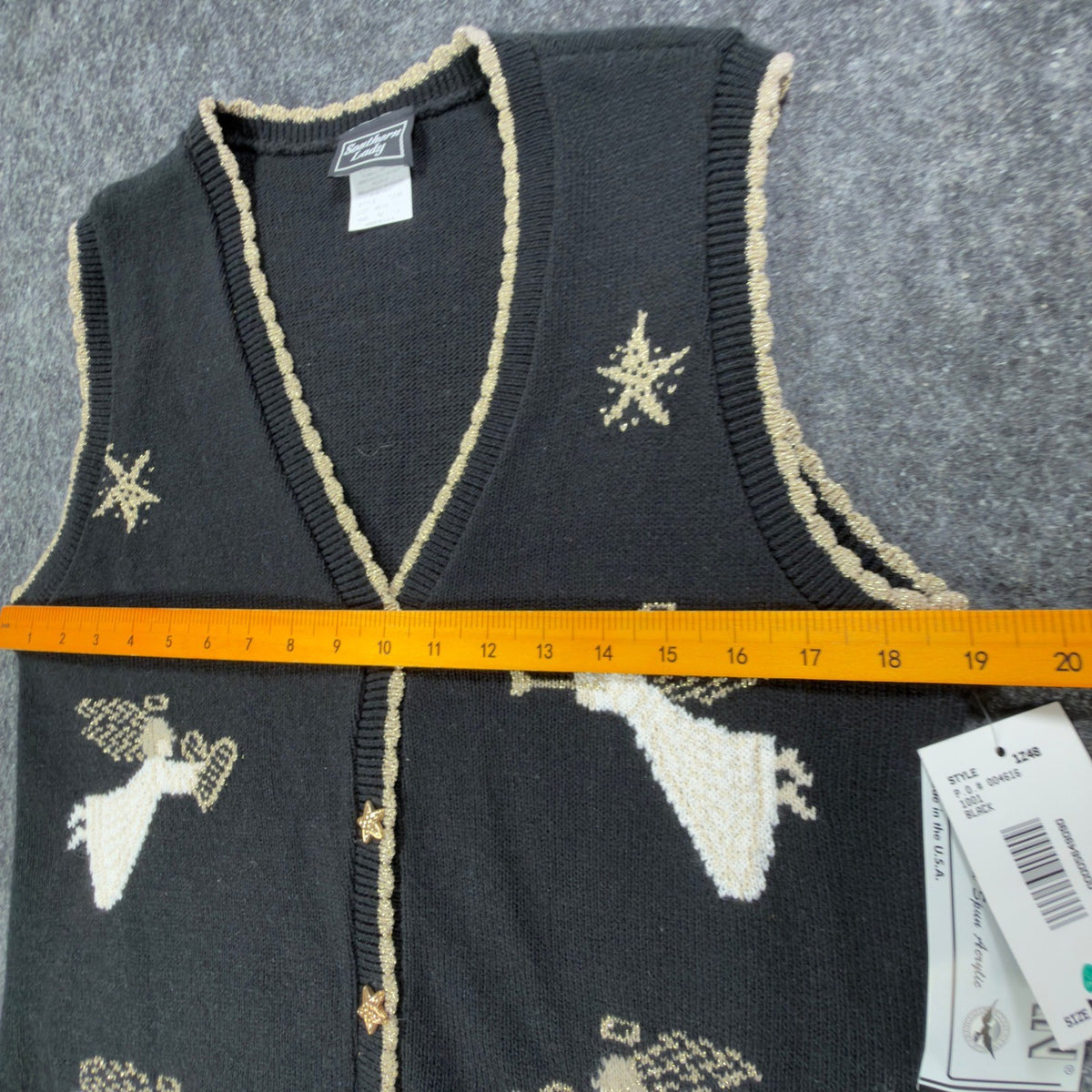 Southern Lady Vintage Angel Sweater Vest Womens M Black Metallic NWT Made in USA - take2supply