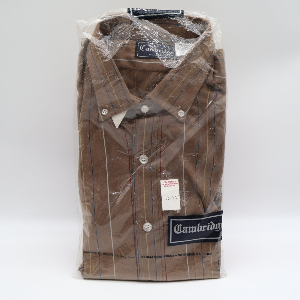 Cambridge Ltd Shirt Mens M Vintage Brown Striped Button Down USA Deadstock - take2supply