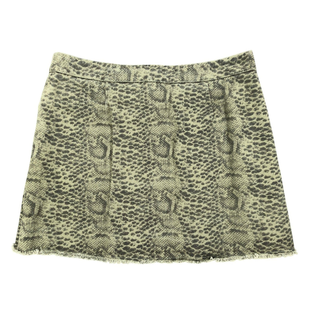 She + Sky Snake Print Mini Skirt Womens Large Olive Green Distressed New C714 - take2supply