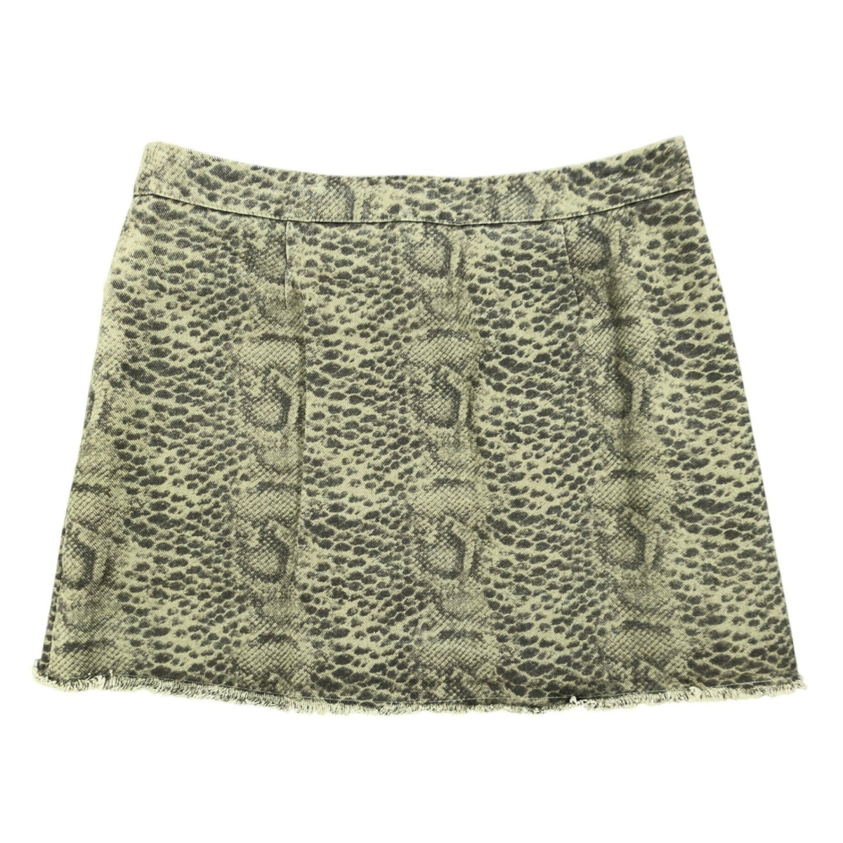 She + Sky Snake Print Mini Skirt Womens Large Olive Green Distressed New C714 - take2supply