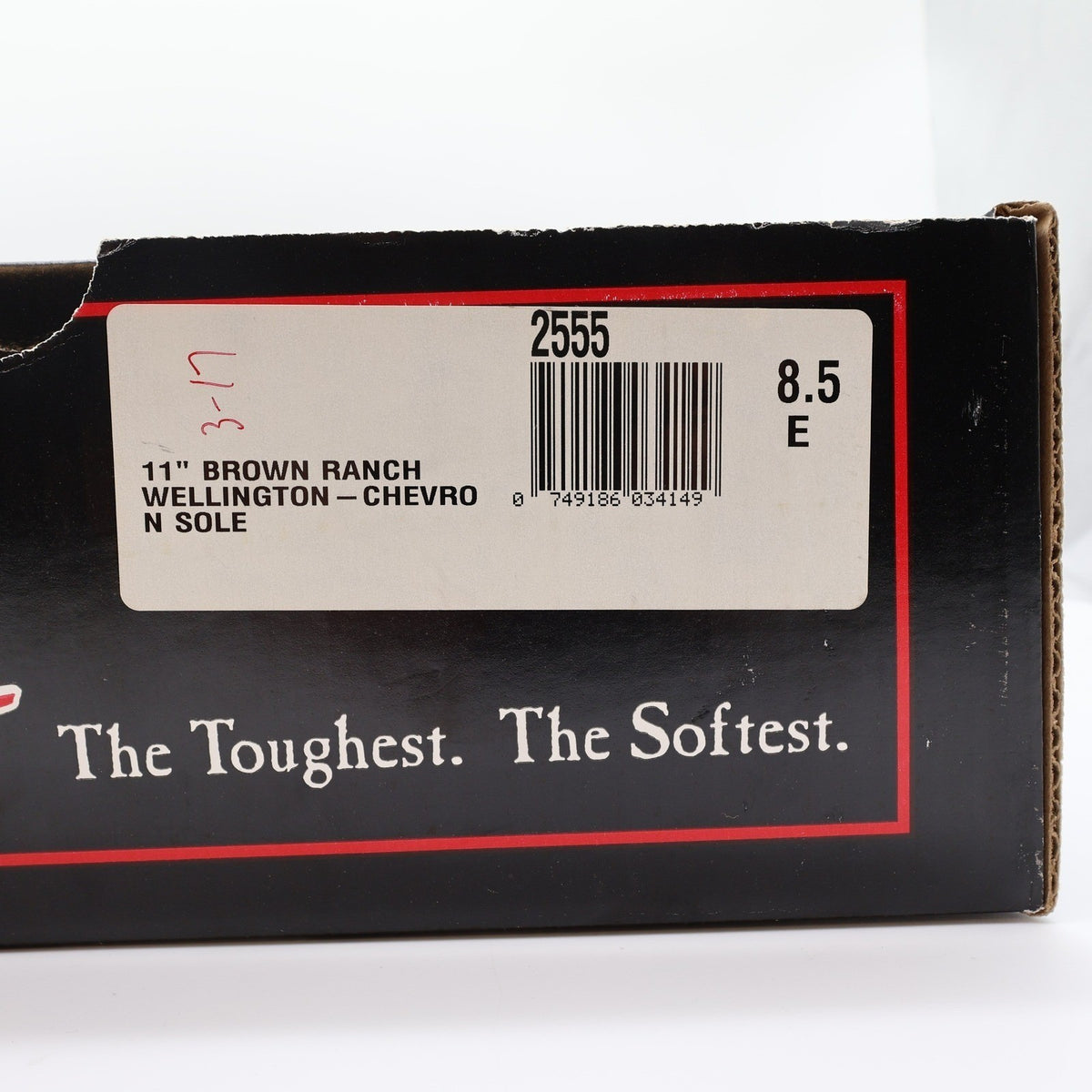 Close-up of the size and model label on the Double-H shoebox