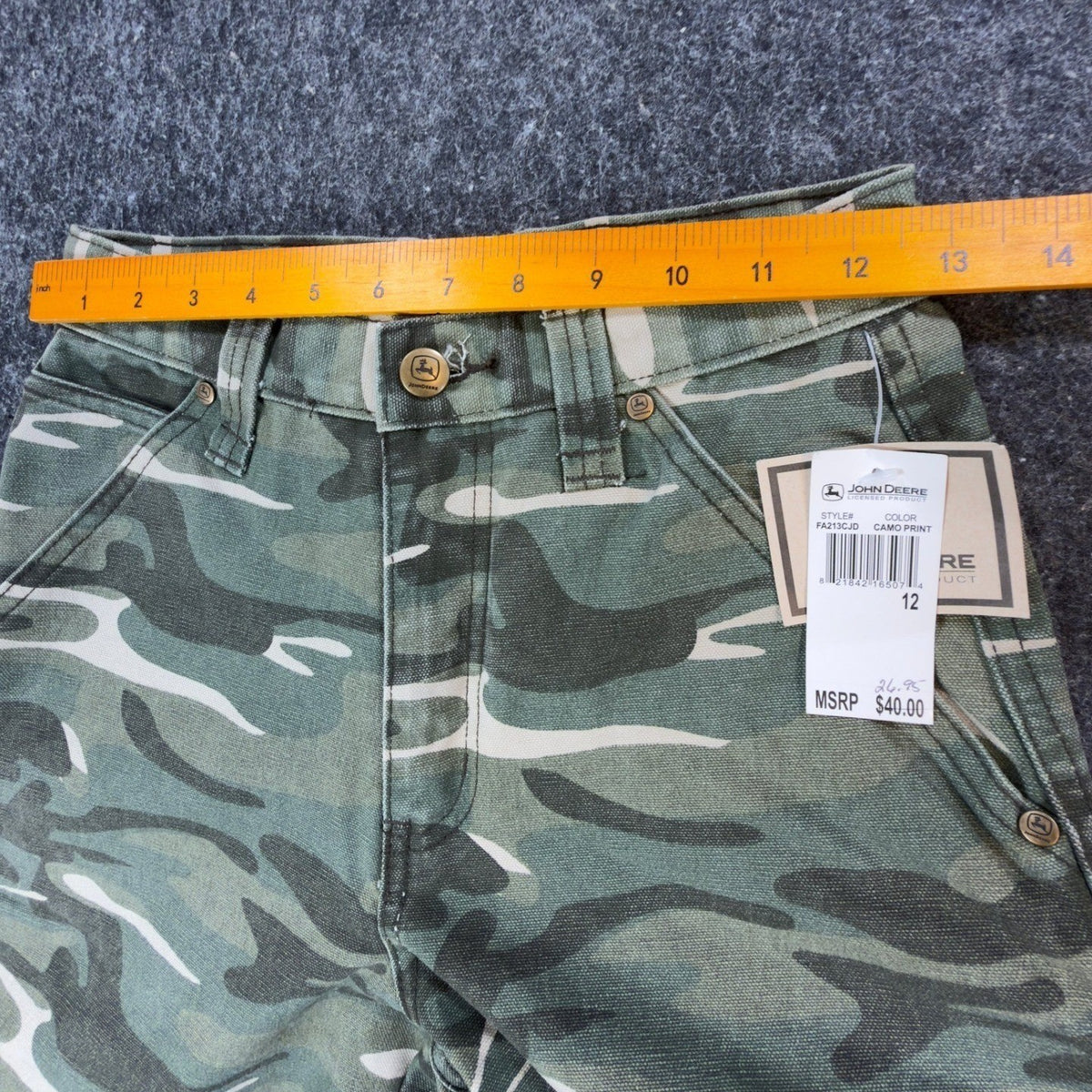 John Deere Carpenter Pants Boys 12 Y2K Camo Canvas Woodland Workwear Deadstock - take2supply