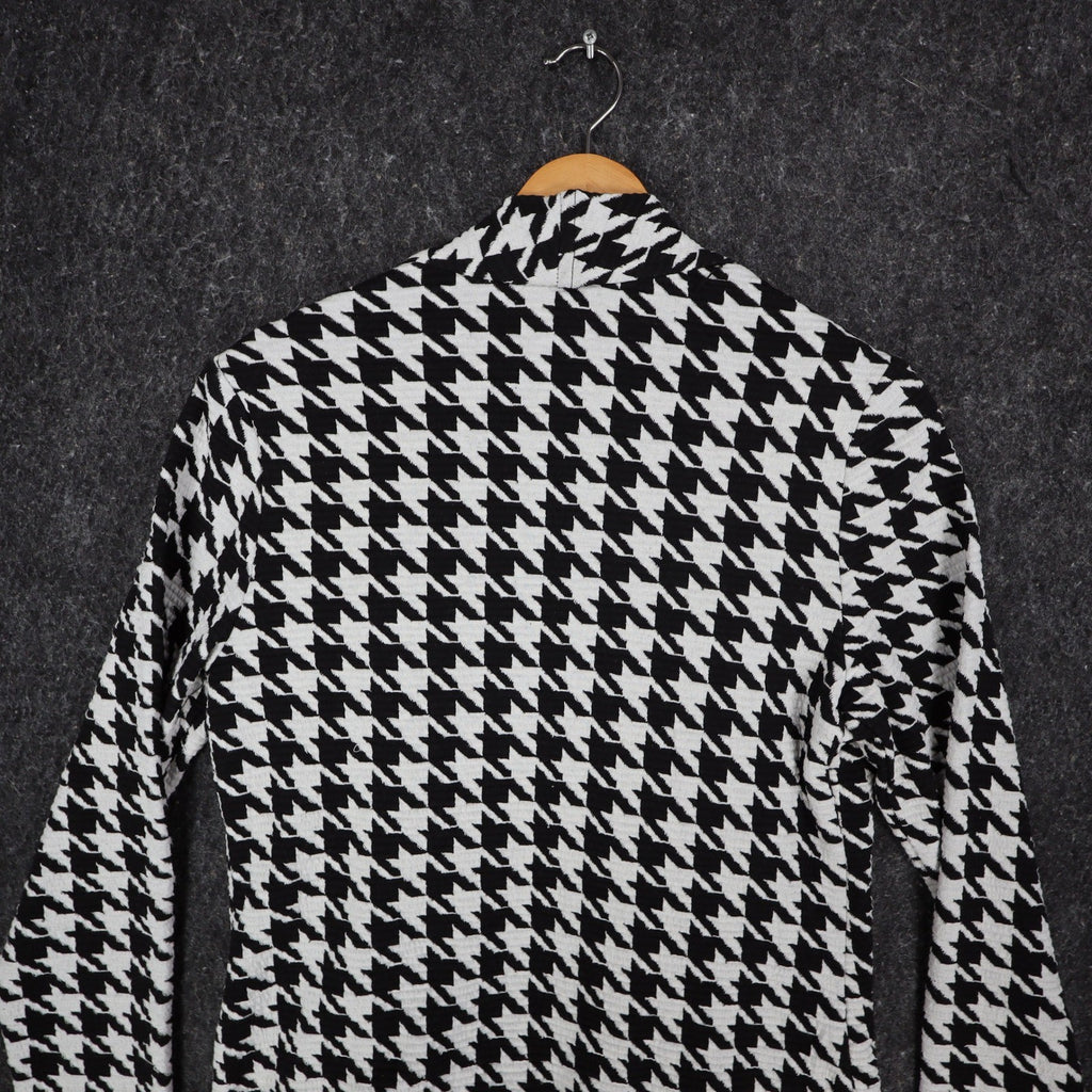 Lanalee Cardigan Women Small Black White Houndstooth Open Front Made in Canada - take2supply