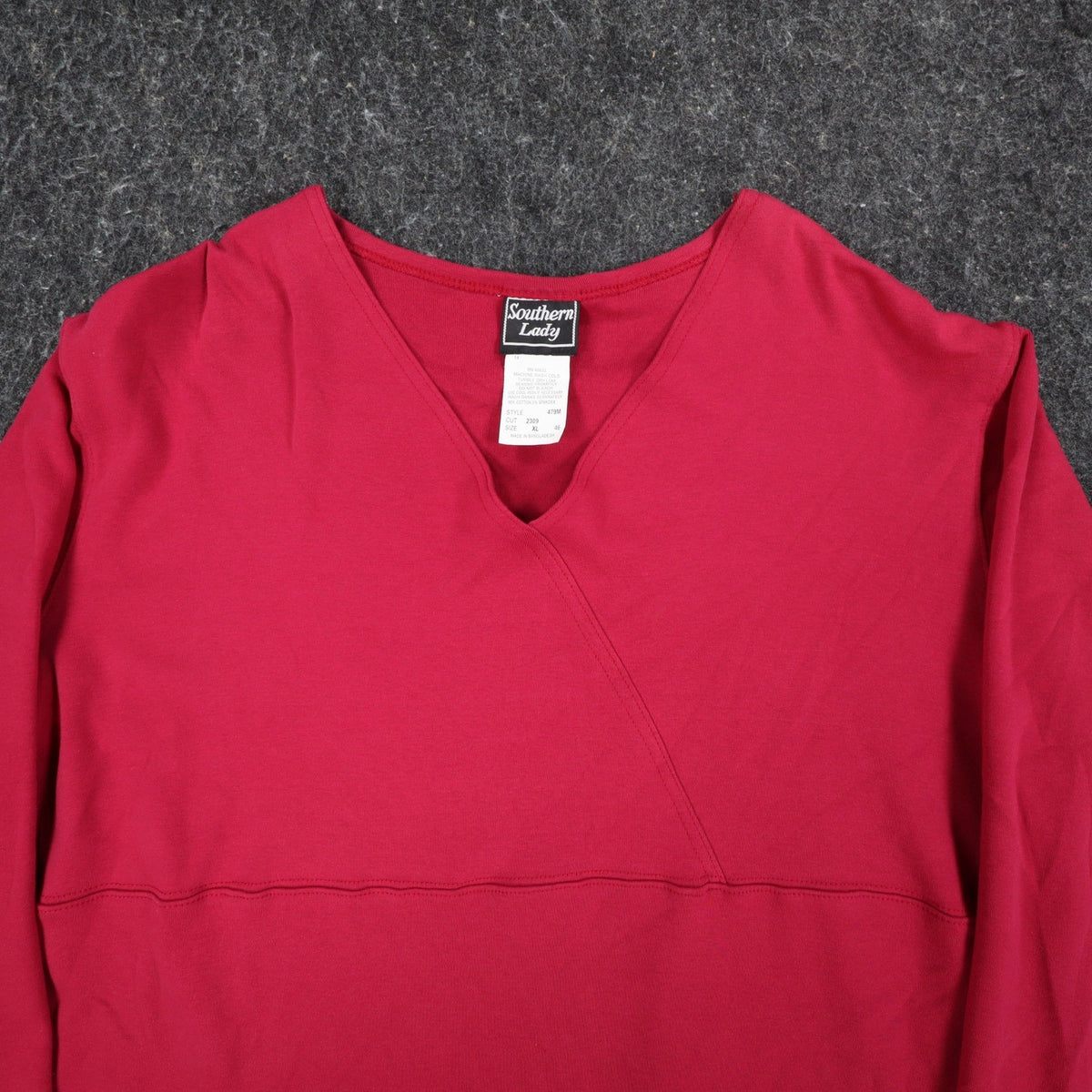 Southern Lady Top Women XL Red Long Sleeve V-Neck Faux Wrap Cotton Blend NWT - take2supply