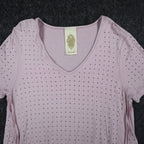 Vocal Rhinestone Stud Tunic Top Womens Small Mauve Pink High Low Layered V-Neck - take2supply