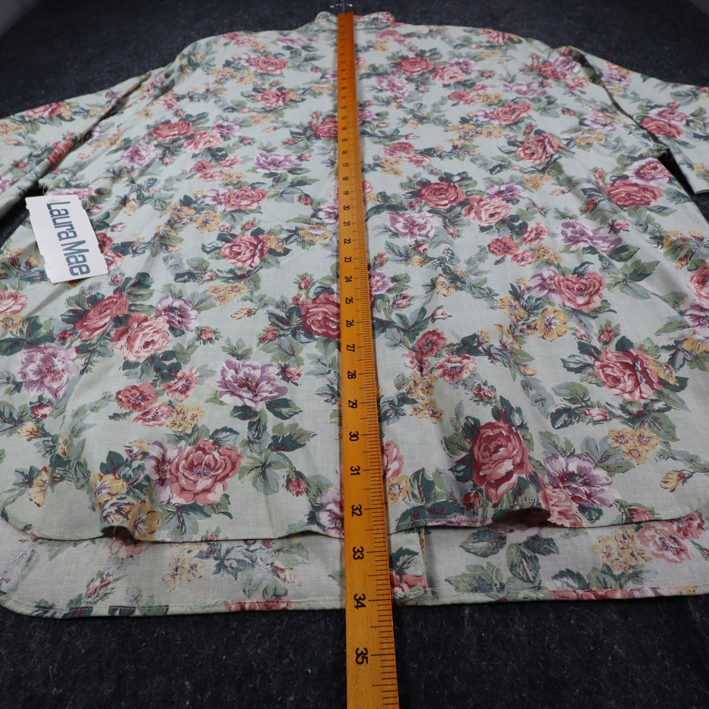 Laura Mae Floral Blouse Womens 20W Vintage 90s Cotton Sage Green Deadstock NWT - take2supply