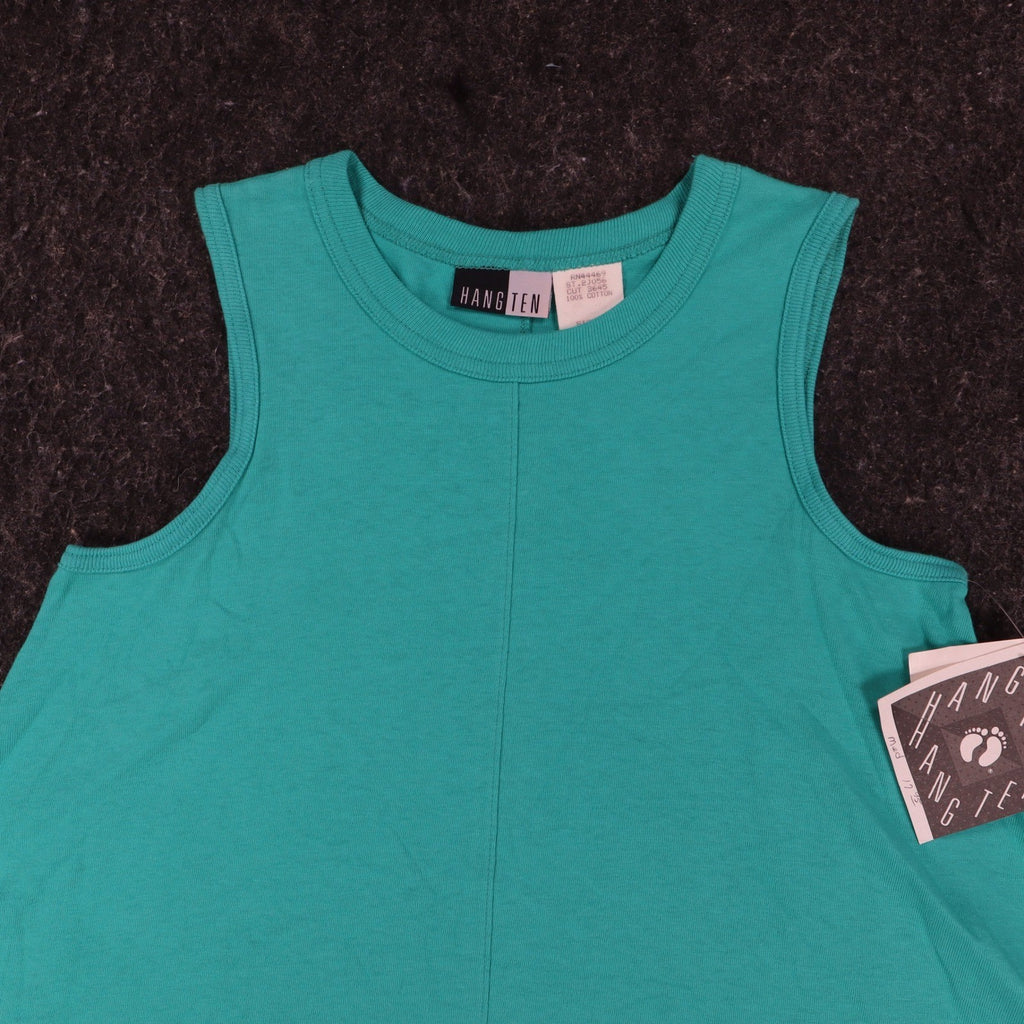 Hang Ten A-Line Tank Dress Medium Vintage 90s Teal Green Cotton Made in USA NWT - take2supply