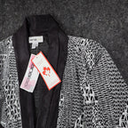 Lana Lee Cardigan Jacket Womens Medium Black White Geometric Open Front NWT - take2supply