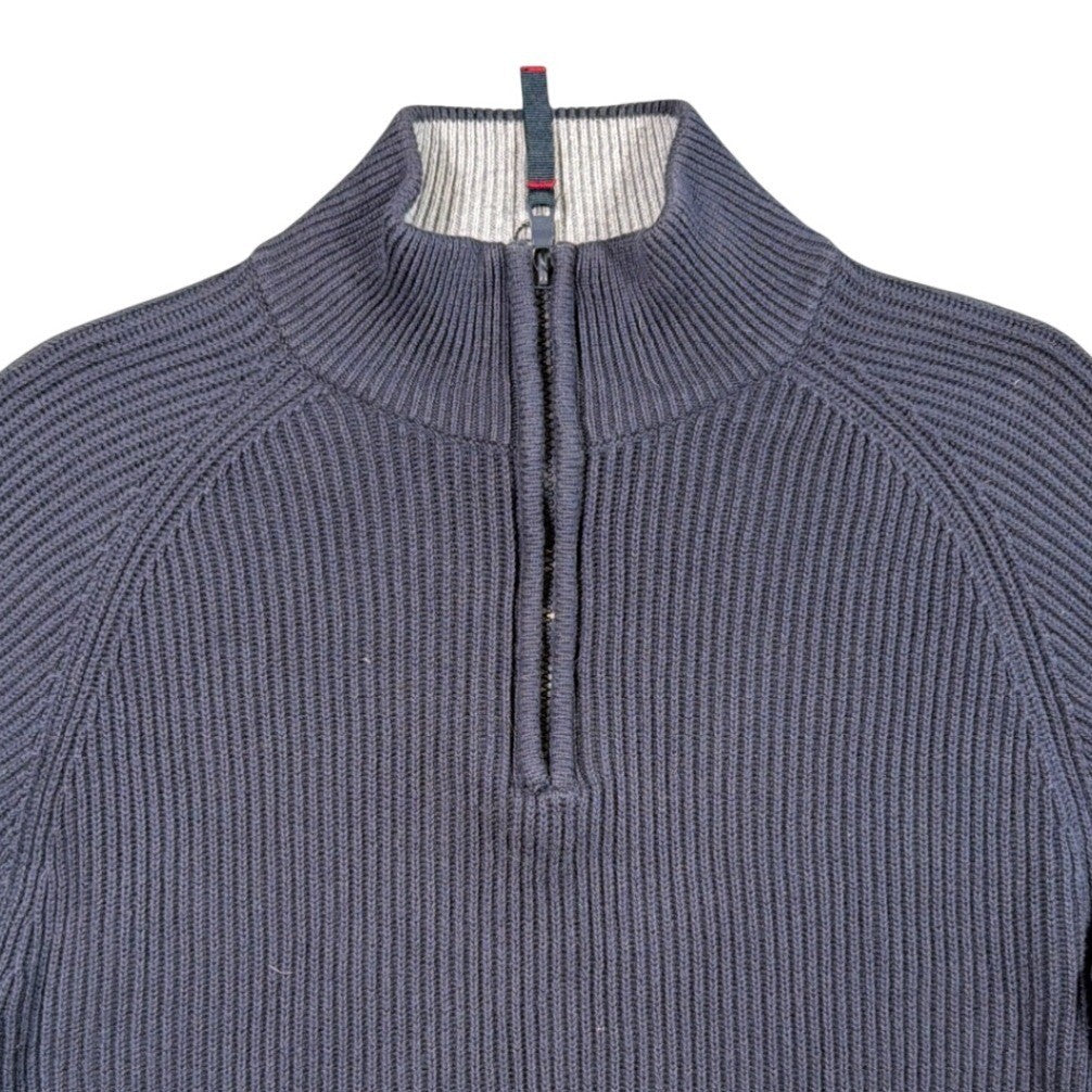 Vintage Nautica Jeans Co Sweater Mens L Navy Blue 1/4 Zip Ribbed Cotton - take2supply
