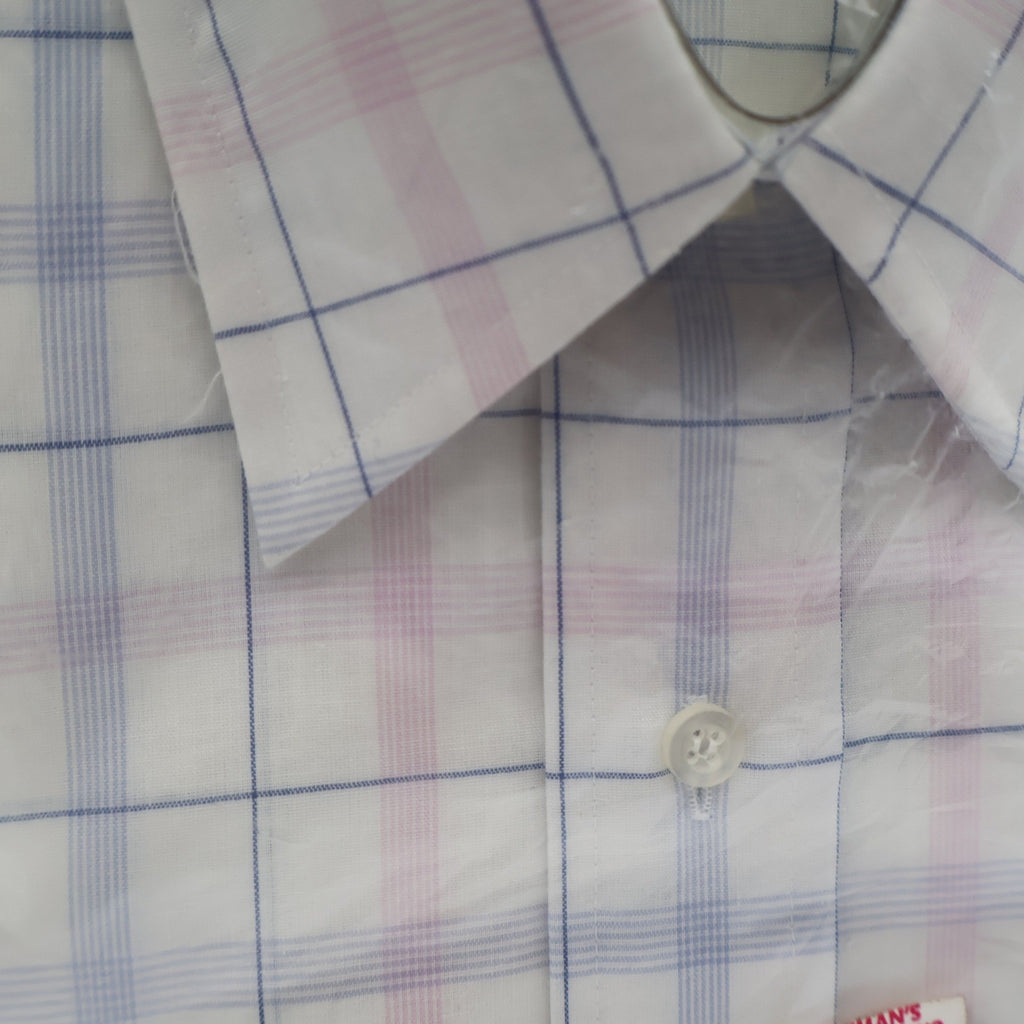 Mark VII Dress Shirt Mens 15.5 34/35 Vintage Deadstock Pink Blue Plaid Korea - take2supply