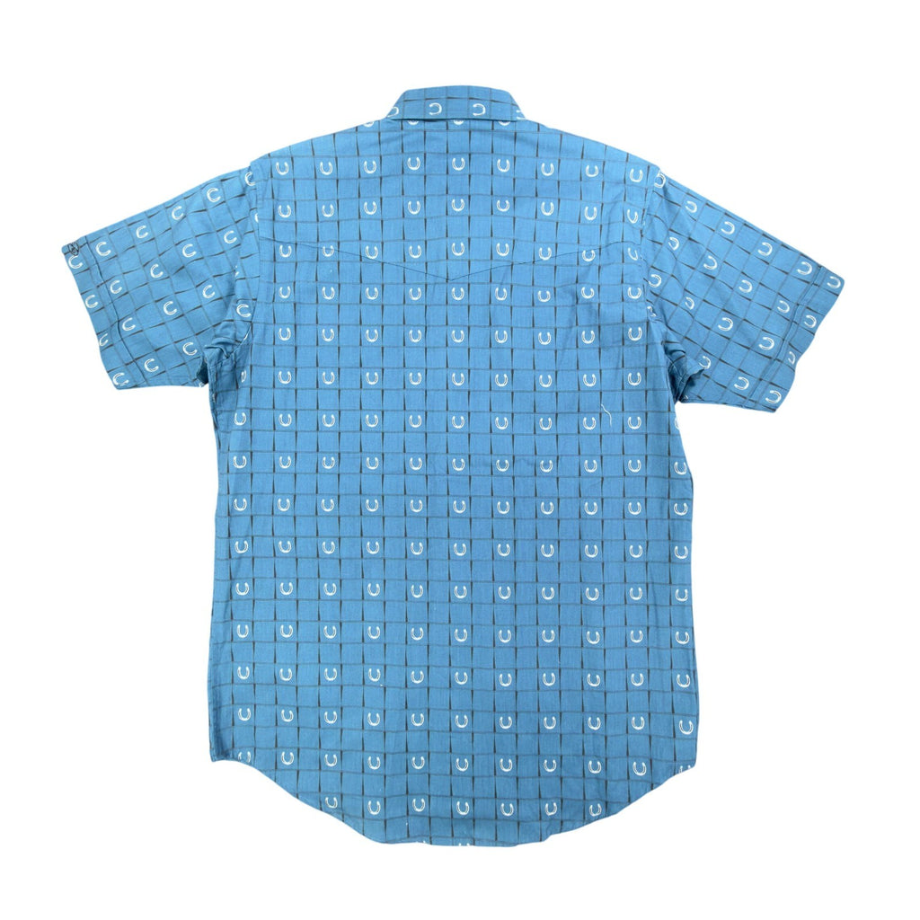 Cumberland Outfitters Y2K Western Shirt Mens L Blue Cotton Horseshoe NWT C455 - take2supply