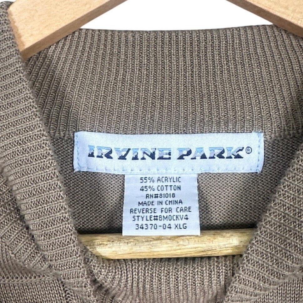 IRVINE PARK Mens Taupe Grid Pattern Mock Neck Short Sleeve Knit Sweater XLG - take2supply