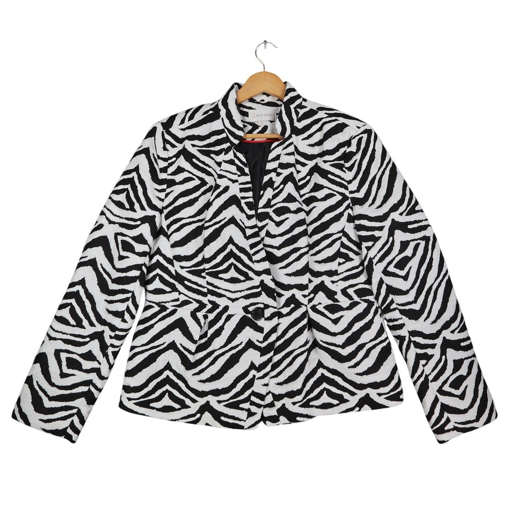 Erin London Zebra Print Blazer Women Size M NWT Black White Animal Coat - take2supply