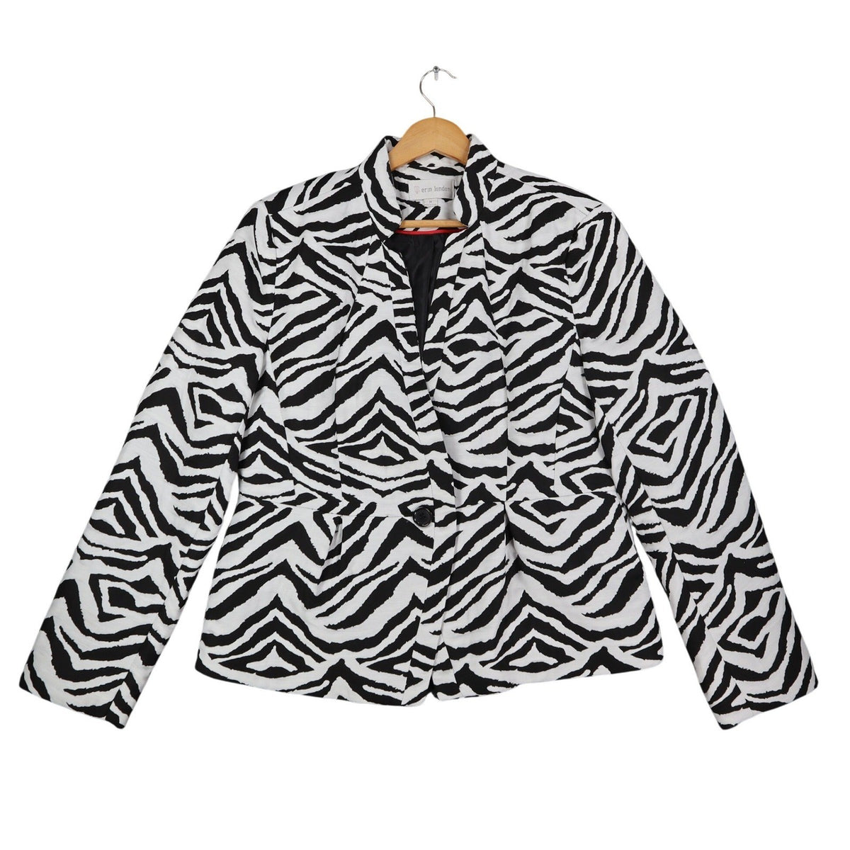 Erin London Zebra Print Blazer Women Size M NWT Black White Animal Coat - take2supply