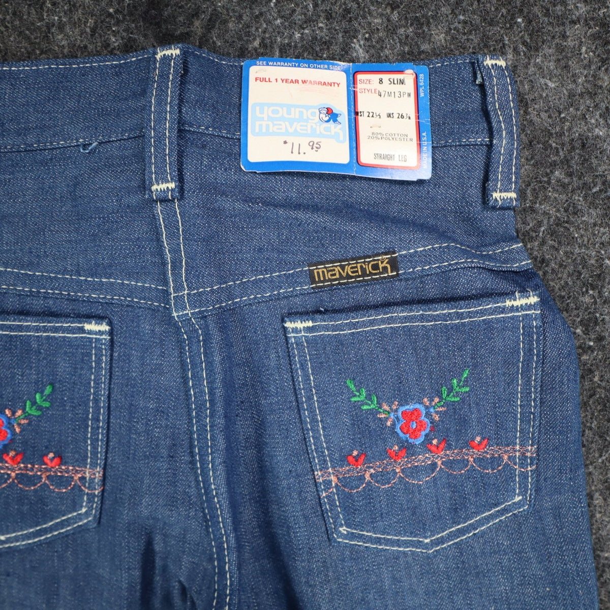 Young Maverick Vintage Girls 8 Slim Floral Embroidered Jeans NWT - take2supply