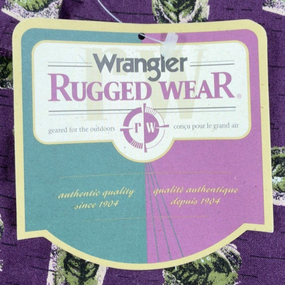 Wrangler Rugged Wear Leaf Print Shirt Mens M Purple Cotton NWT R960LLV - take2supply
