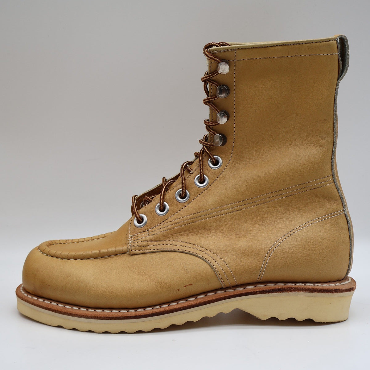 Cedar Crest Moc Toe Work Boots Mens 7.5 E Vintage Tan Leather Wedge Sole 9555 - take2supply