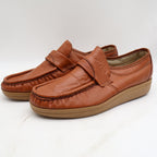 Wayfarer Penny Loafers Mens 8 D Vintage 80s Cognac Leather Wedge Sole Deadstock - take2supply