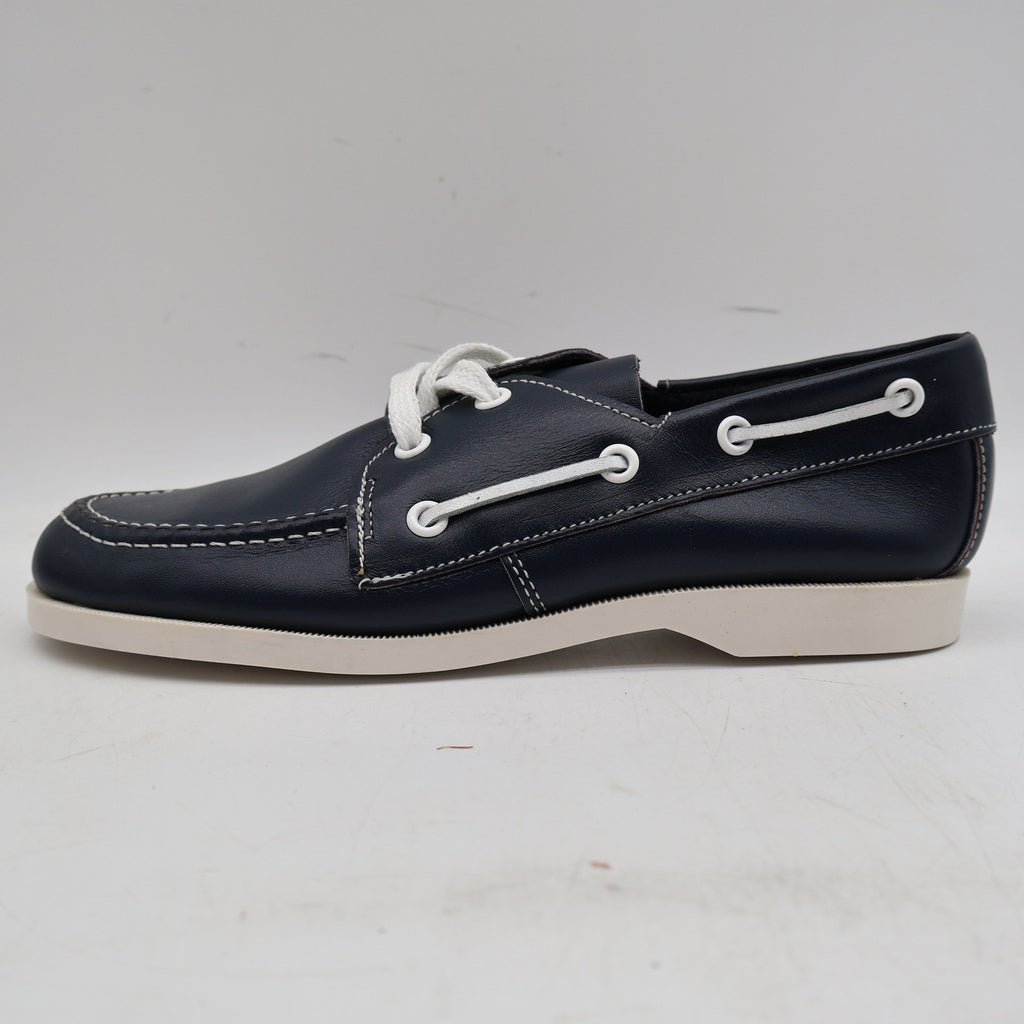 Webbs Boat Shoes Kids Size 2 C Vintage 80s Navy Leather Made in USA Deadstock - take2supply