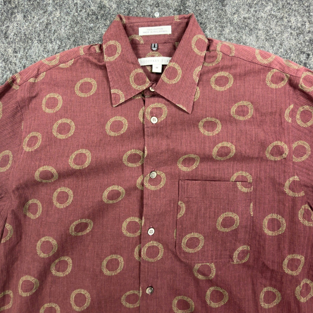 Geoffrey Beene Y2K Circle Print Shirt Mens M Burgundy Cotton NWT New - take2supply