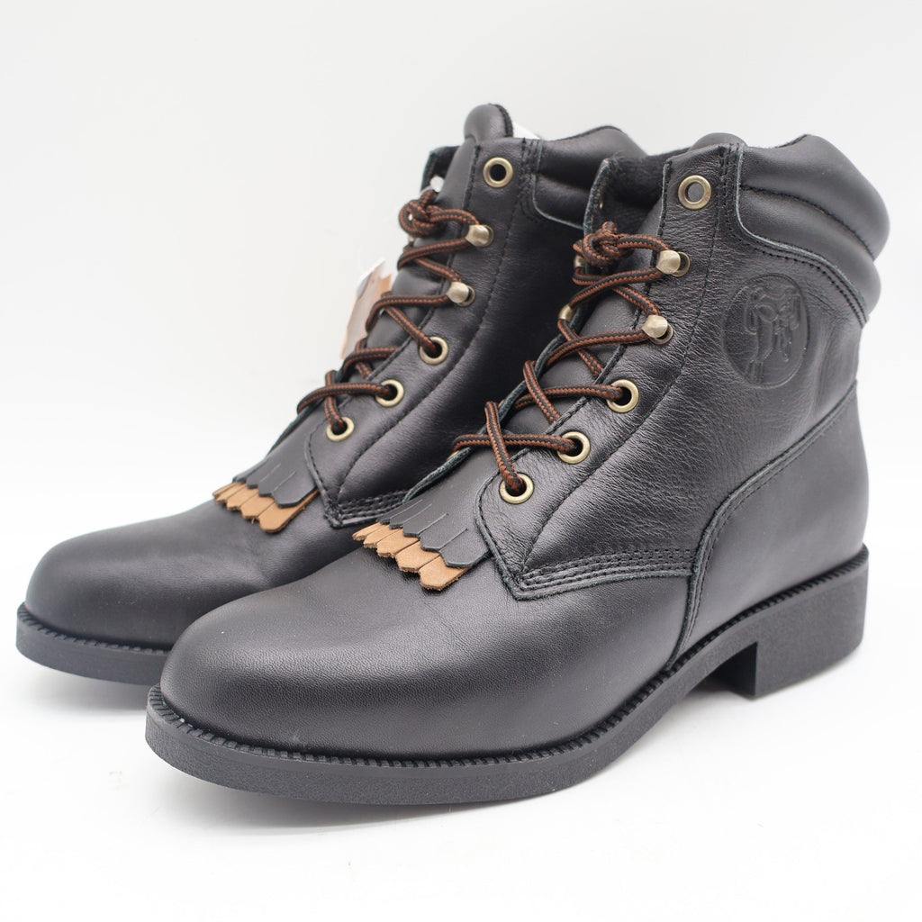 American West Saddle Brand Kiltie Boots Womens 7.5 Black Leather Vintage 2003 - take2supply