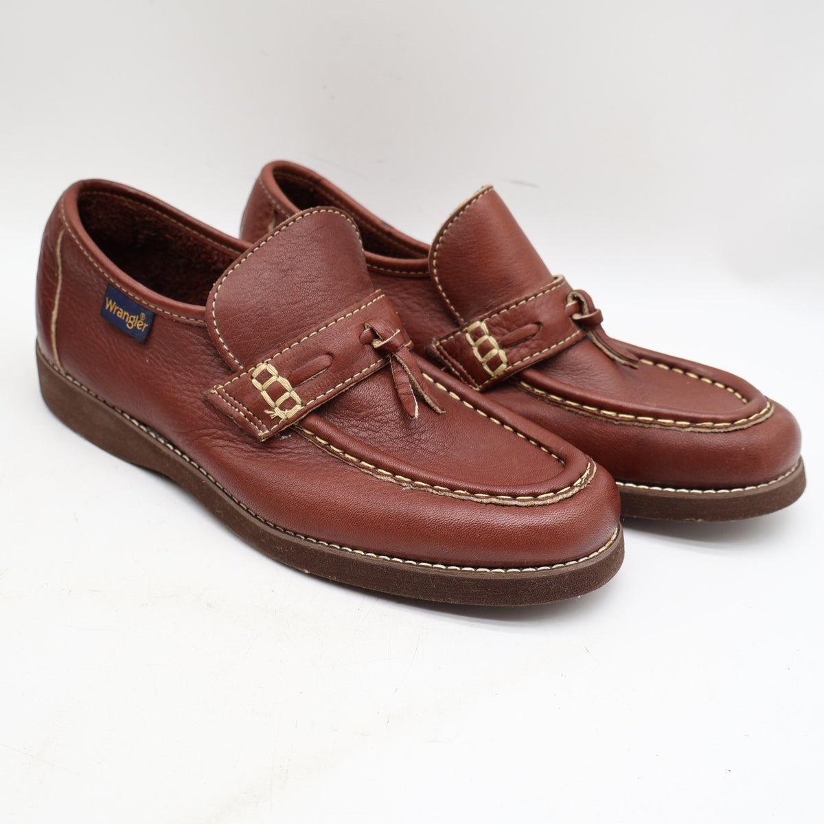 Wrangler Loafers Mens 8 M Vintage Brown Leather Deadstock Moccasin Toe 96-5527 - take2supply