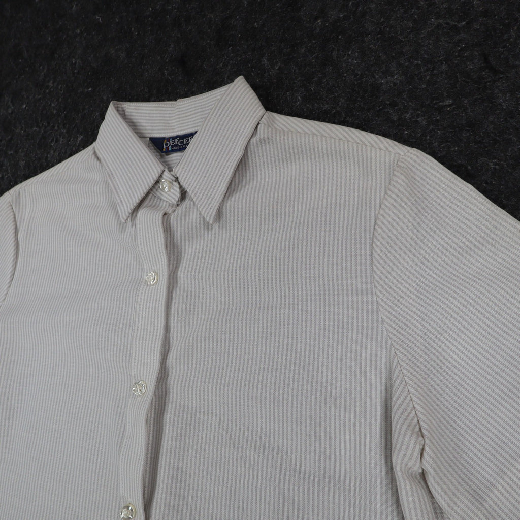 Dee Cee Striped Button Up Shirt Womens 9/10 Vintage 80s Gray Cotton Blend USA - take2supply