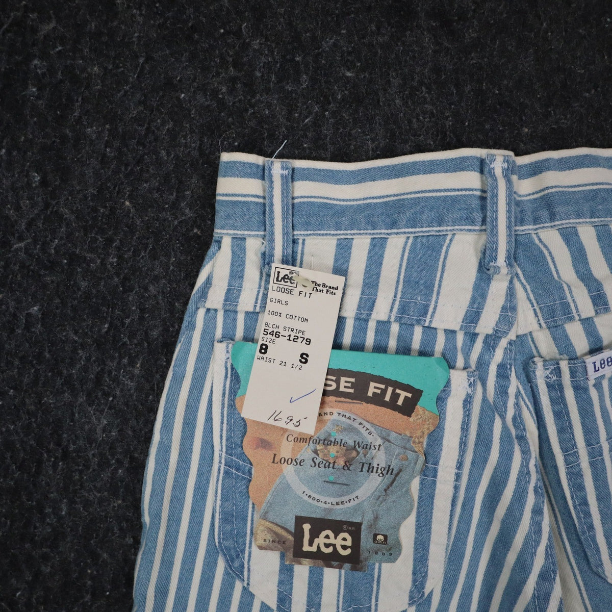 Lee Striped Denim Shorts Girls 8 Slim Vintage 90s USA Deadstock Blue White - take2supply